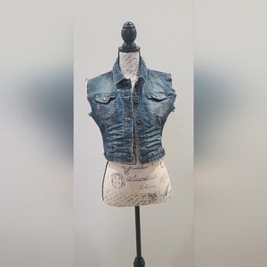 Hot Kiss Denim Vest - Light Blue with Pink Logo